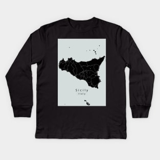 Sicily Italy Island Map dark Kids Long Sleeve T-Shirt